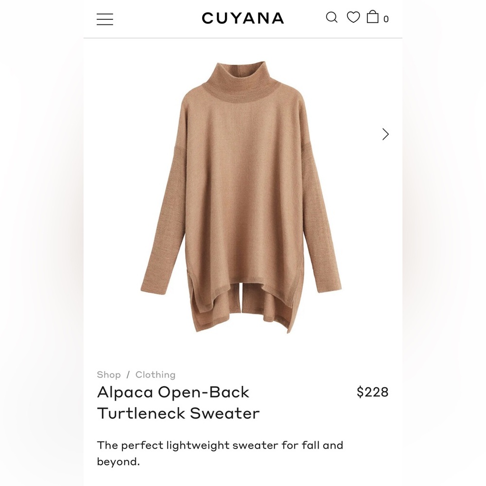 Cuyana NWT Alpaca Open-Back Turtleneck Sweater; Size Small